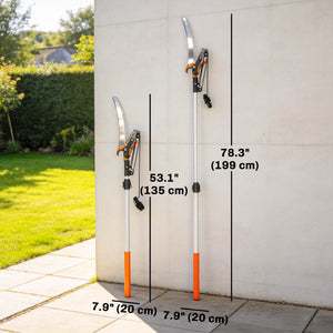 6.5ft 2-In-1 Manual Pole Saw for Tree Trimming, Aluminium Telescopic Long Reach Pole Pruner with Sharp 65Mn Steel Blade