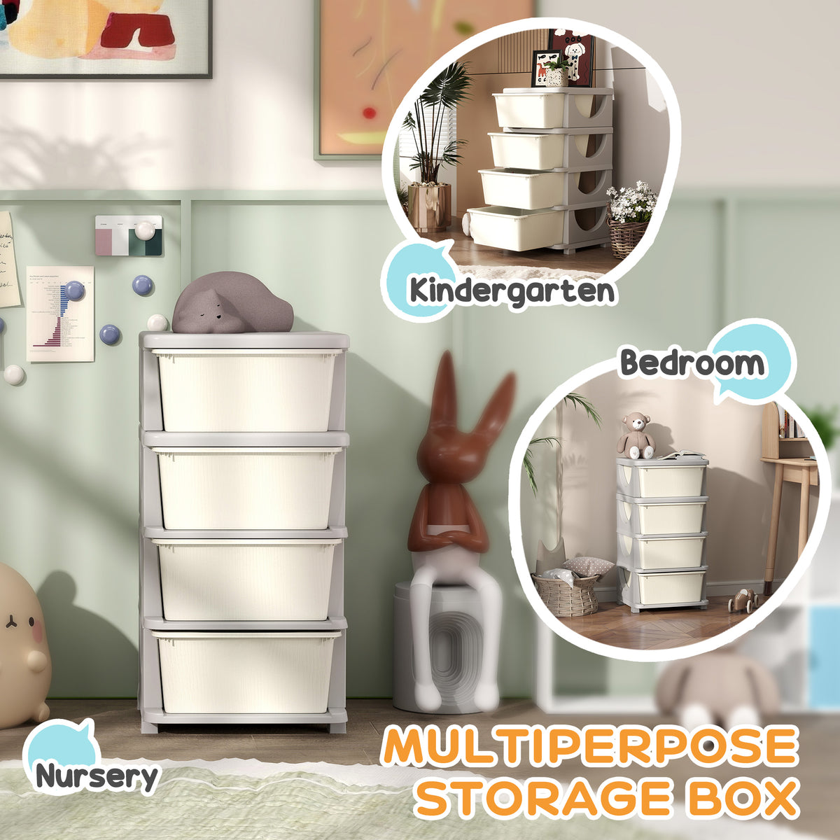 3 Tier Kids Toy Organizer and Storage Bins with 3 Plastic Drawers, Blue