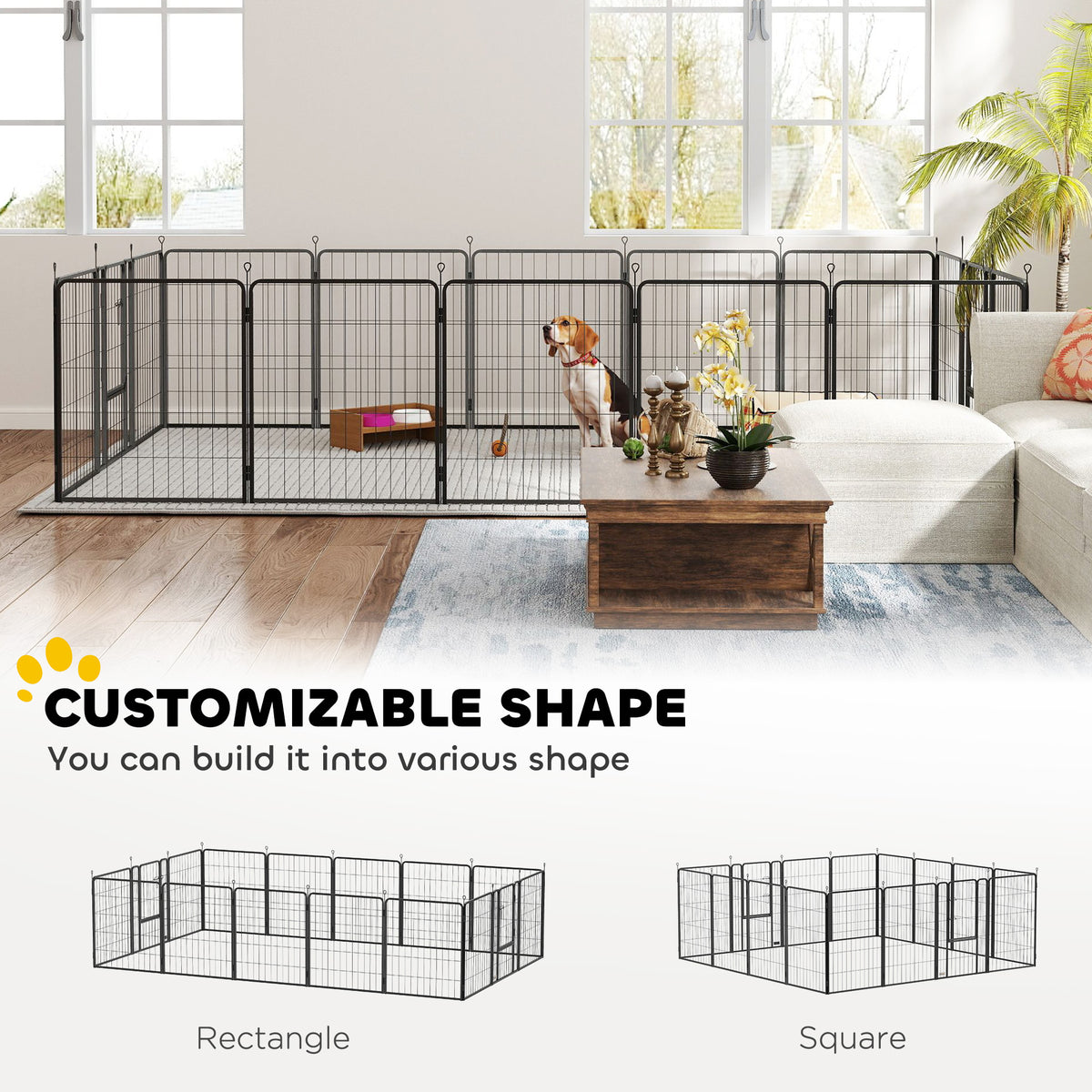 16 Panels Dog Playpen with Straps, Portable & DIY, for Small Dogs, for Yard, RV, Camping, Garden, 24" Height