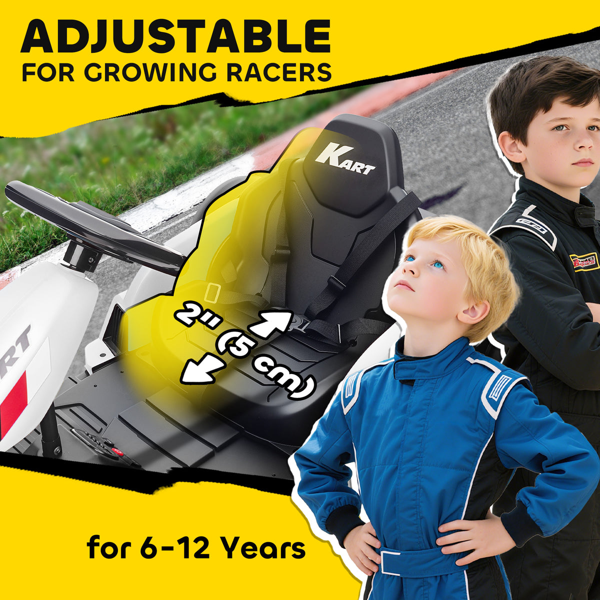 Qaba 24V Electric Go Kart with Dual 150W Motors, Adjustable Seat & 11.2MPH High Speed, Slow Start, 5-Point Harness