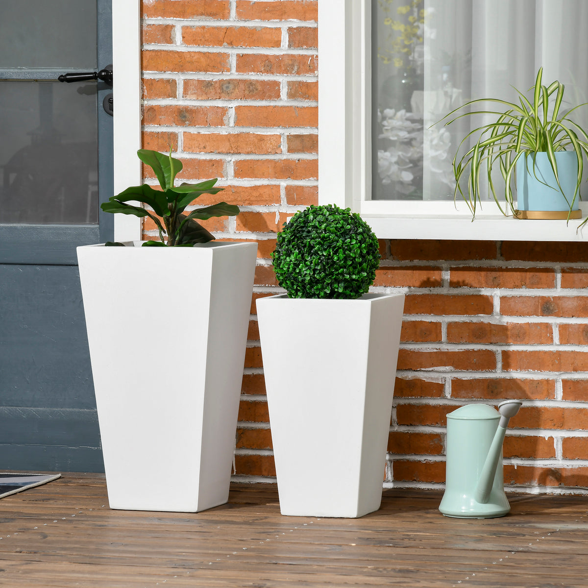 Set of 2 Tall Planters with Drainage Holes, 22" / 18" Outdoor Flower Pots for Patio, Yard, Garden, Black – view 14
