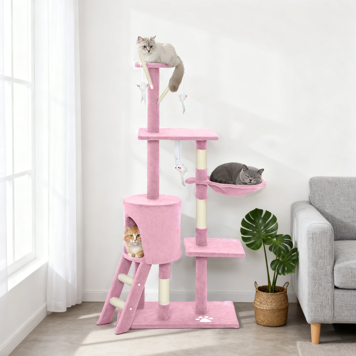 53" Cat Tree Tower, Kitten Activity Centre with Scratching Posts, Condo, Perches, Ladder, Hammock – view 42