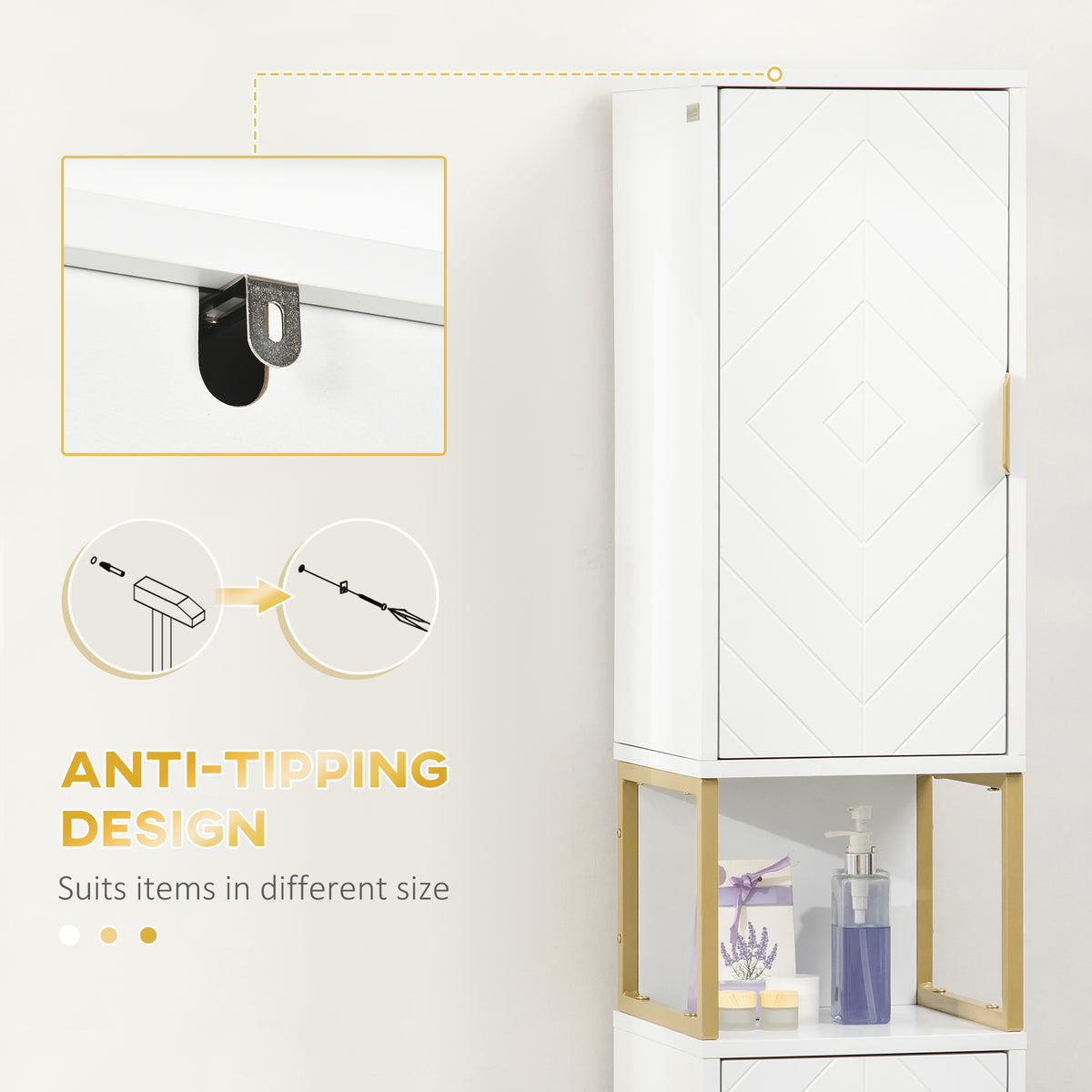 Tall Bathroom Storage Cabinet, Modern Narrow Bathroom Cabinet with Diamond Chevron Pattern and Adjustable – view 13