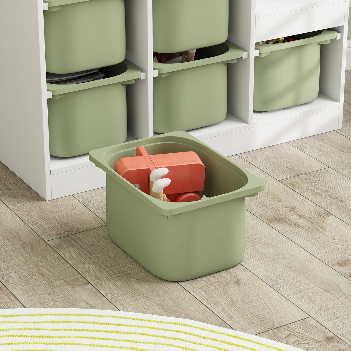 Qaba 3 Layers Toy Storage Organizer Kids Bookshelf Children Toy Storage w/ 6 Plastic Bins