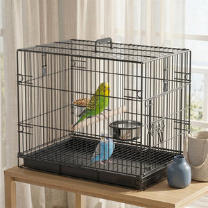 Bird Cage Portable w/ Slide-Out Tray Travel Cage for Parakeets w/ Perch & Food Bowls Black