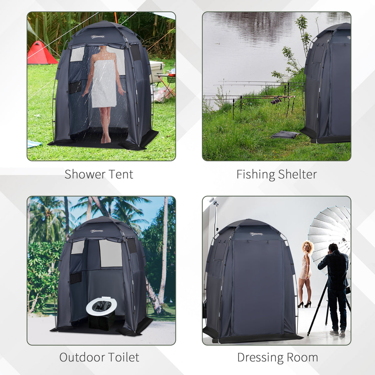 60" x 60" x 82" Shower Tent Extra Wide Changing Room Privacy Portable Camping Shelters with Windows & Floor Mat, Dark Blue