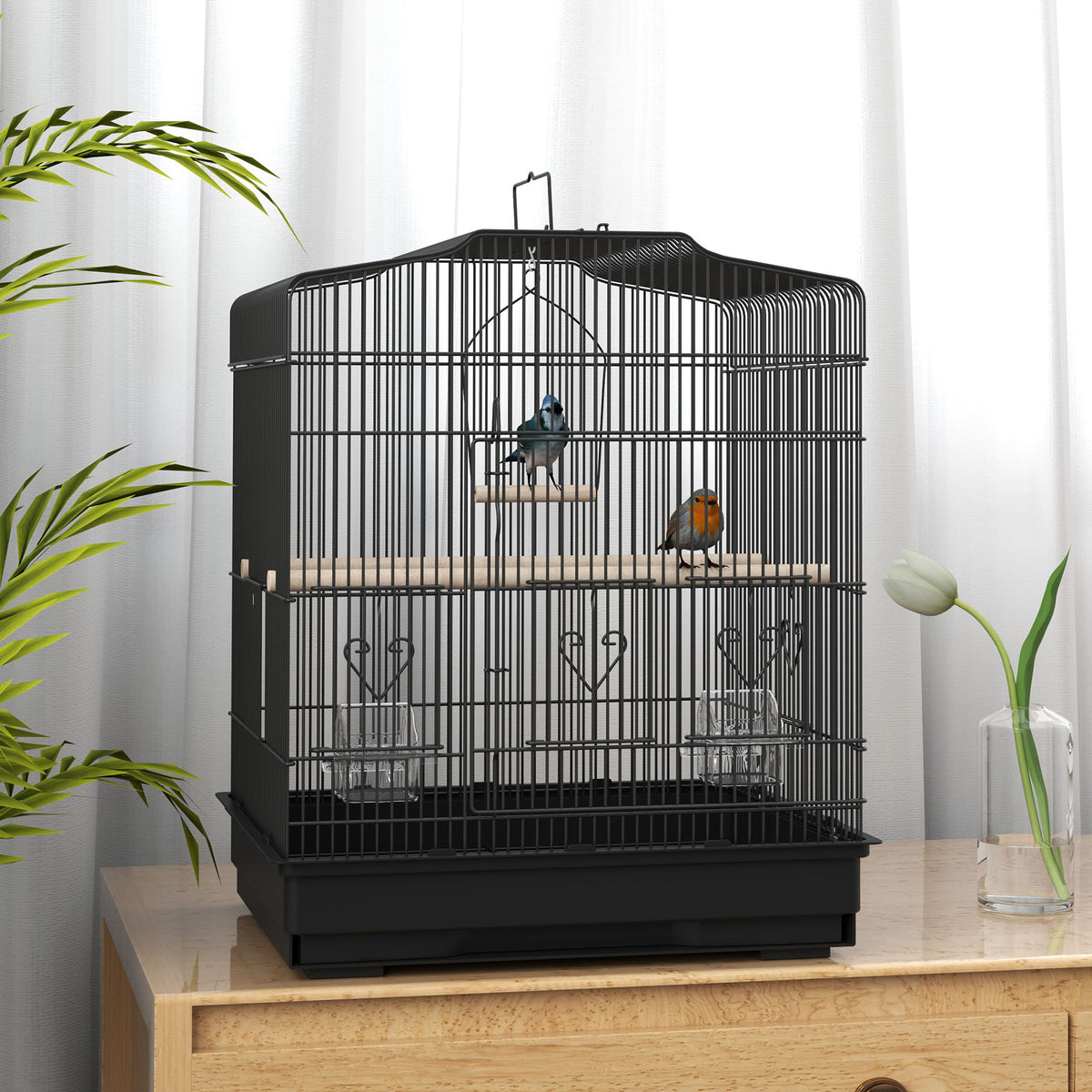 23" Bird Cage, Finches Canaries, Parrot Cage with Doors Perches, 2 Feeder Pet Supplies, Black