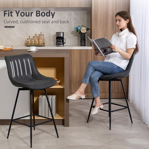 Set of 2 Counter Height Barstools, PU Leather Upholstered Bar Stools with Backrest – view 5