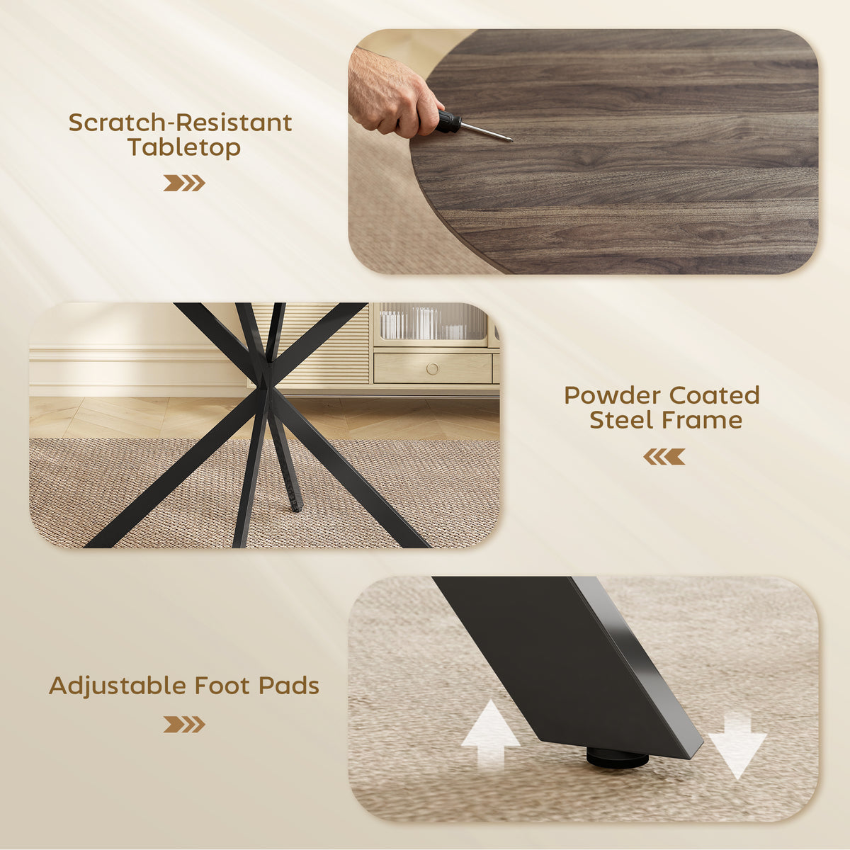 40" Round Kitchen Table for 4, Industrial Dining Table with Steel Legs for Dining Room, Distressed Brown