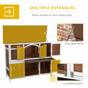 Two-Tier Wooden Rabbit Hutch with Openable Roof, Slide-Out Tray