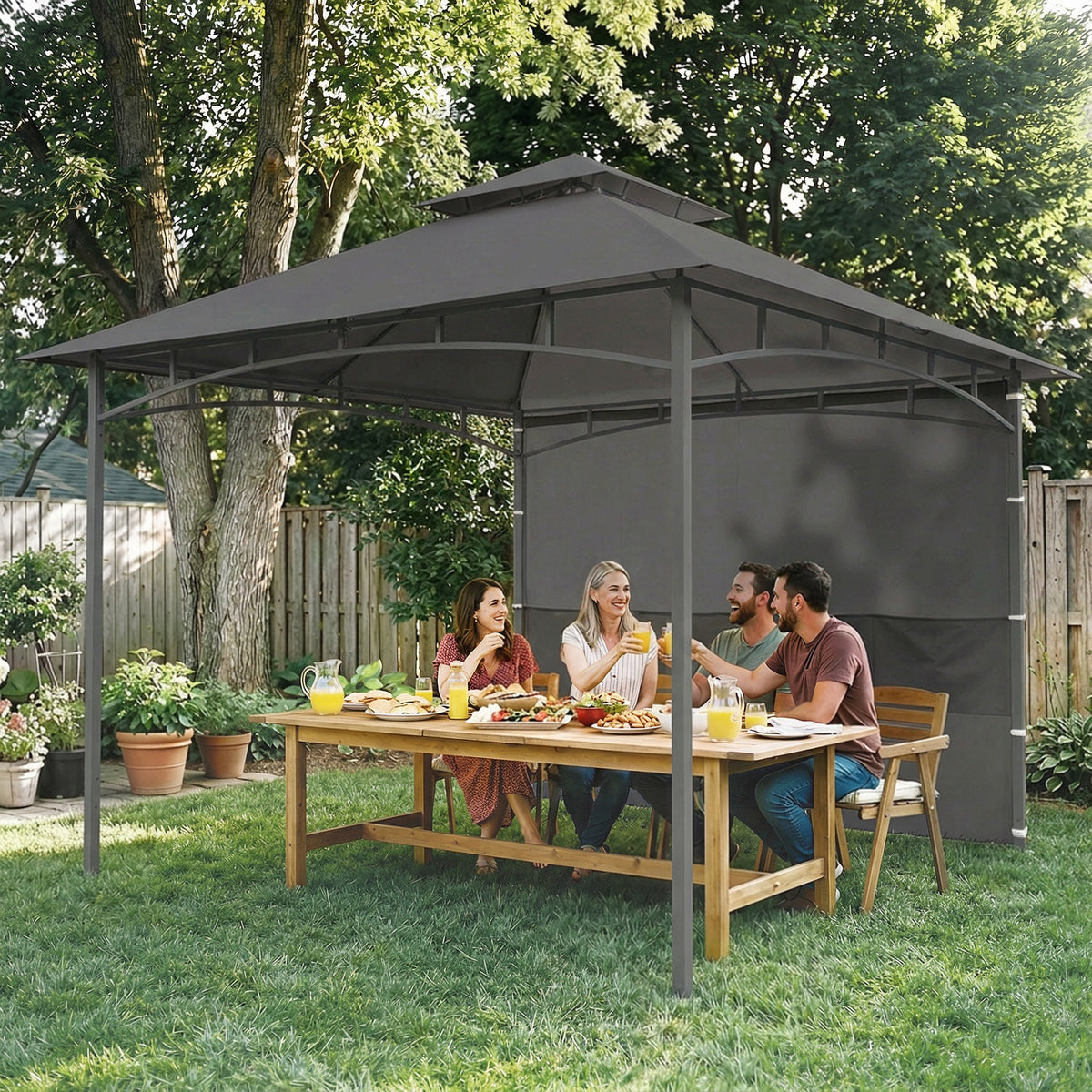 10' x 10' Patio Gazebo, Double Roof Outdoor Gazebo Canopy Shelter with Storage, Hook, Metal Frame, Dark Grey – view 7