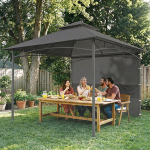 10' x 10' Patio Gazebo, Double Roof Outdoor Gazebo Canopy Shelter with Storage, Hook, Metal Frame, Dark Grey – view 7