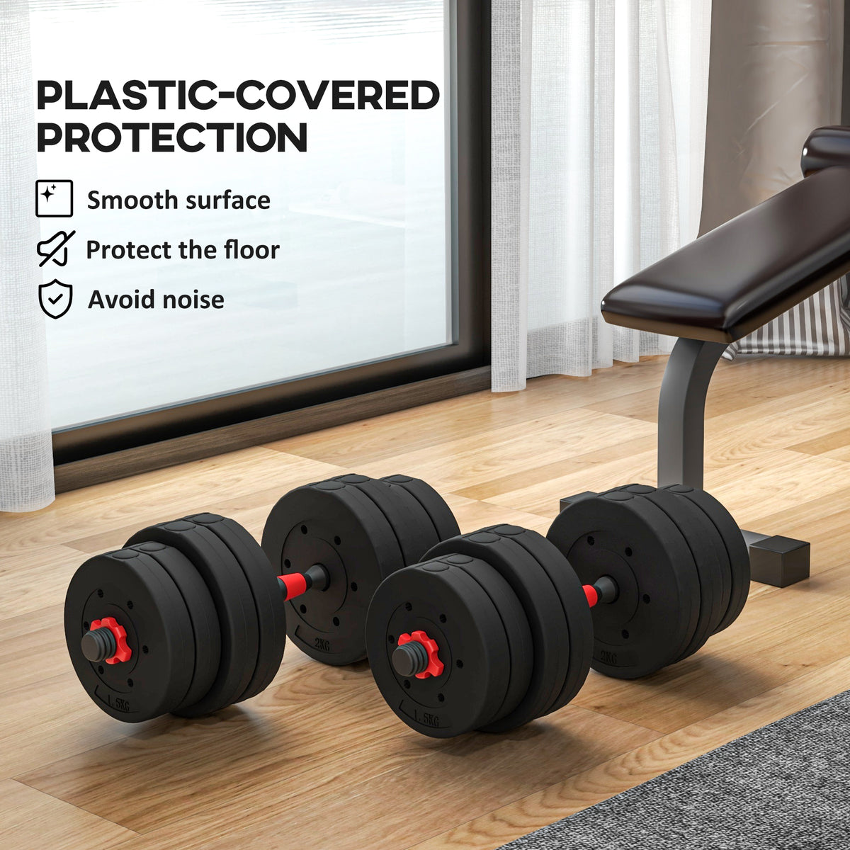 Soozier 44lbs 2-in-1 Adjustable Dumbbells Weight Set, Dumbbell Hand Weights Barbell for Body Fitness, Lifting Training for Home, Office, Gym, Black and Red