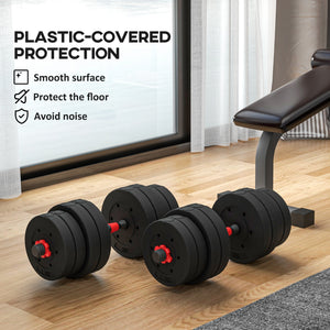 Soozier 44lbs 2-in-1 Adjustable Dumbbells Weight Set, Dumbbell Hand Weights Barbell for Body Fitness, Lifting Training for Home, Office, Gym, Black and Red