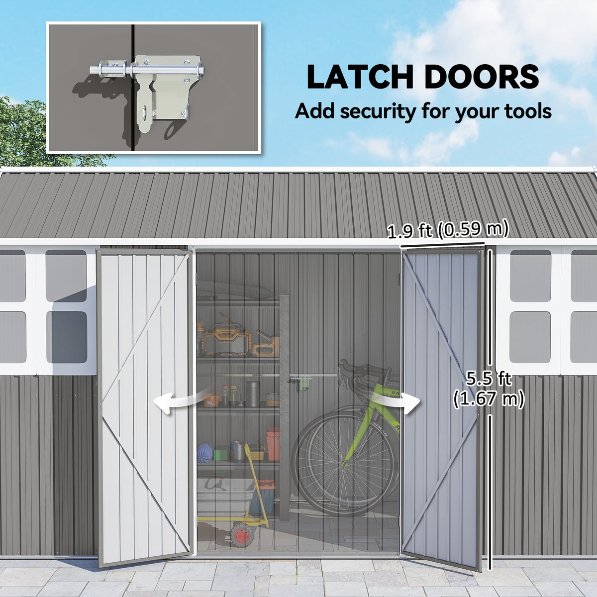 8.5' x 5.5' Metal Garden Storage Shed, Outdoor Tool Storage House with Lockable Door, Vents, Sloped Roof – view 34