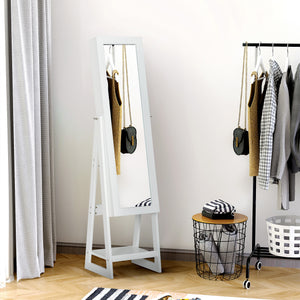 Jewellery Cabinet with Full-Length Mirror, Standing Jewelry Armoire with LED Light, White