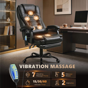 Reclining Office Chair with Footrest, Vibrating Massage, Adjustable Height, Perfect Office, Black