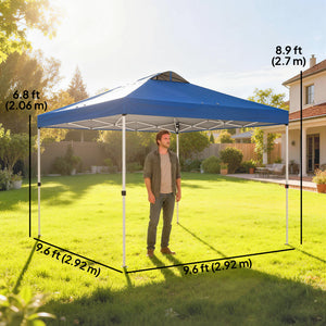 Pop Up Canopy Waterproof Canopy Tent with Carrying Bag for Parties Garden BBQs 9.8' x 9.8', Blue – view 2