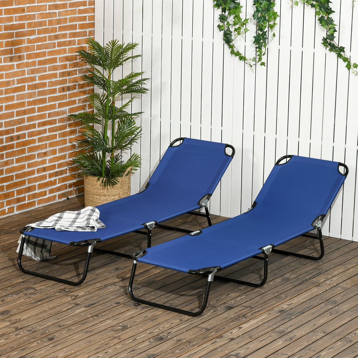 Set of 2 Folding Outdoor Lounge Chair, Sun Tanning Chairs with Reclining Back – view 14