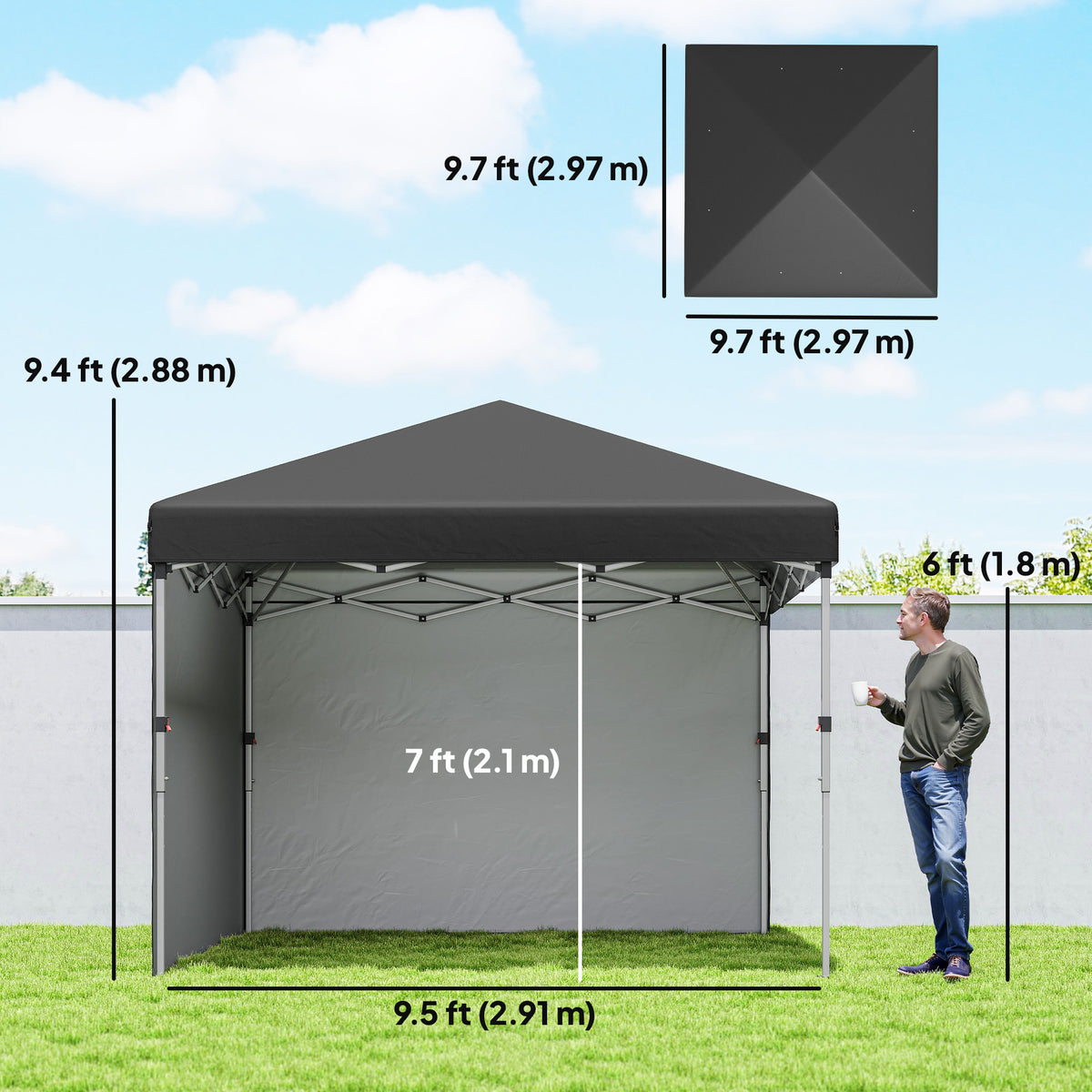 10' x 10' Pop Up Canopy with Sidewalls, Roller Bag, Height Adjustable Instant Tent for Outdoor, Garden – view 2