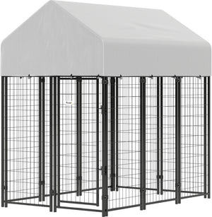Outdoor Dog Kennel with Waterproof UV-Resistant Cover, 4 x 4 x 4.5 ft
