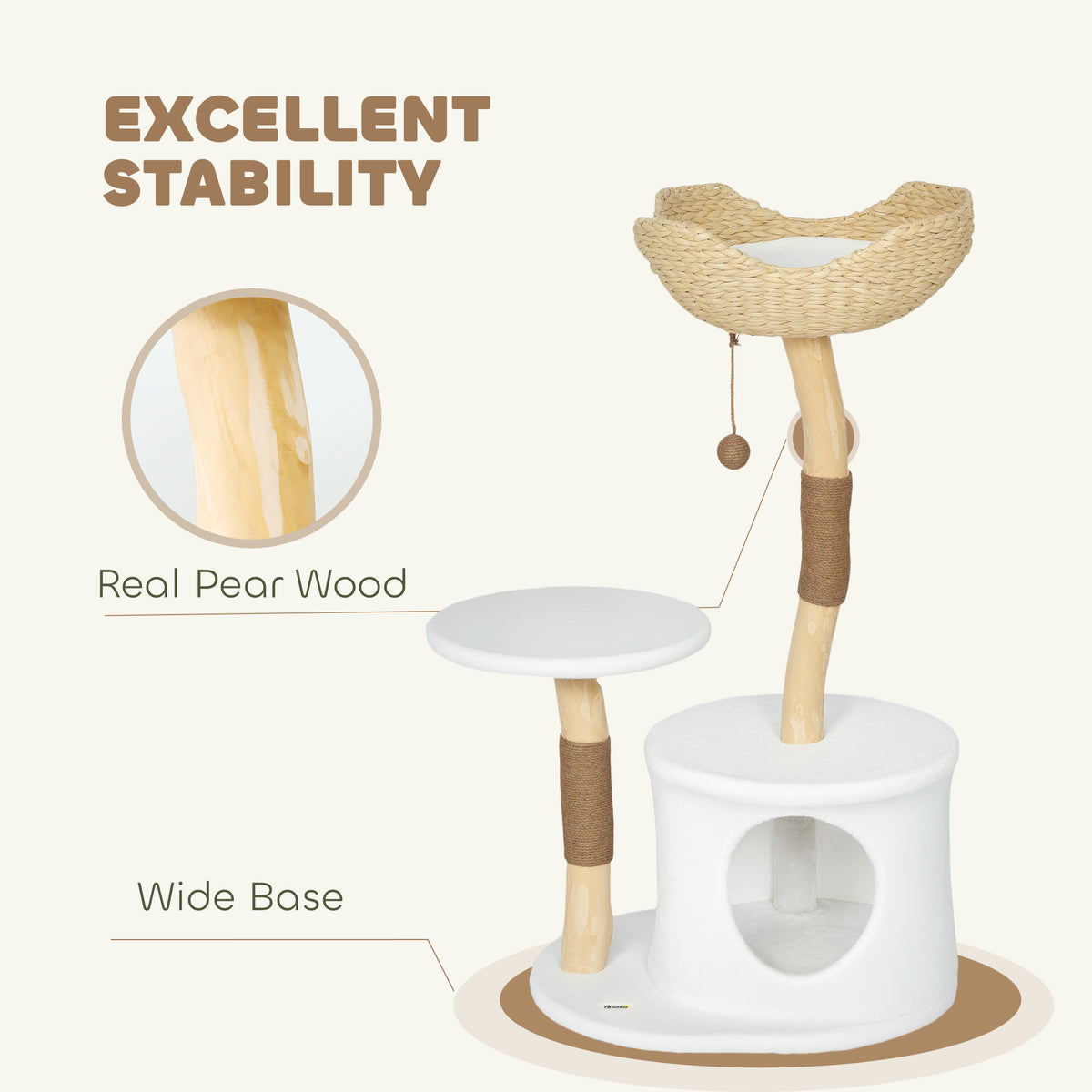 40" Real Wood Cat Tree, Cat Tower for Indoor Large Adult Cats with Scratching Posts, Condo, Perch, Washable Cushion,