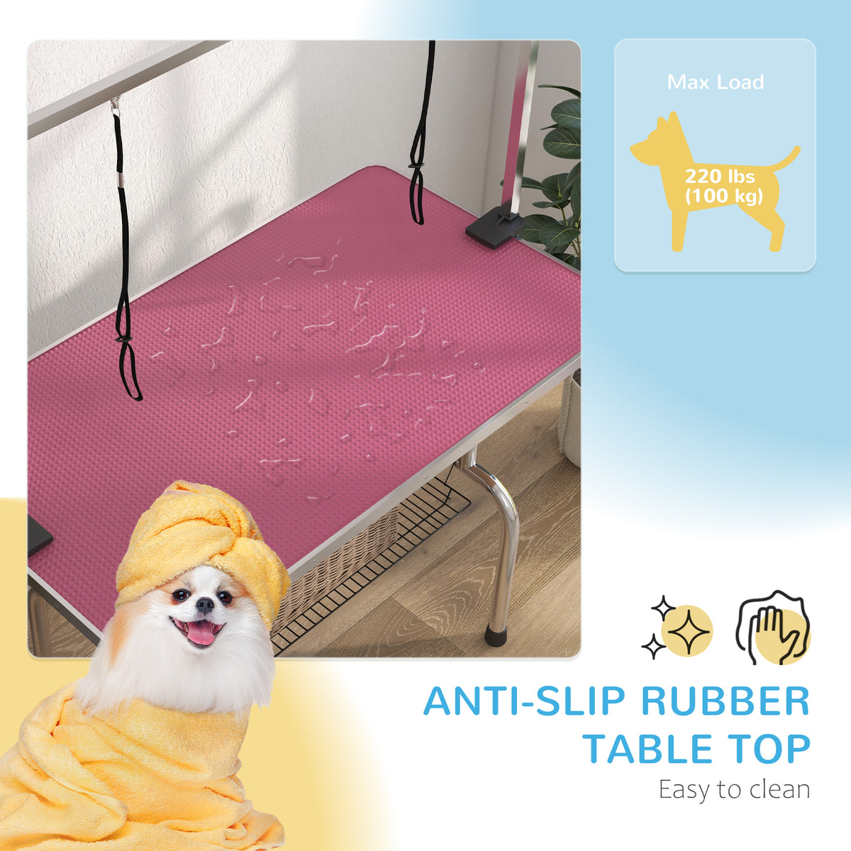 Adjustable Dog Grooming Table with 2 Safety Slings, Storage Basket, Black – view 25