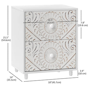 Mid-Century Bedside Table, Nightstand with 2 Drawers, Side End Table for Bedroom, White