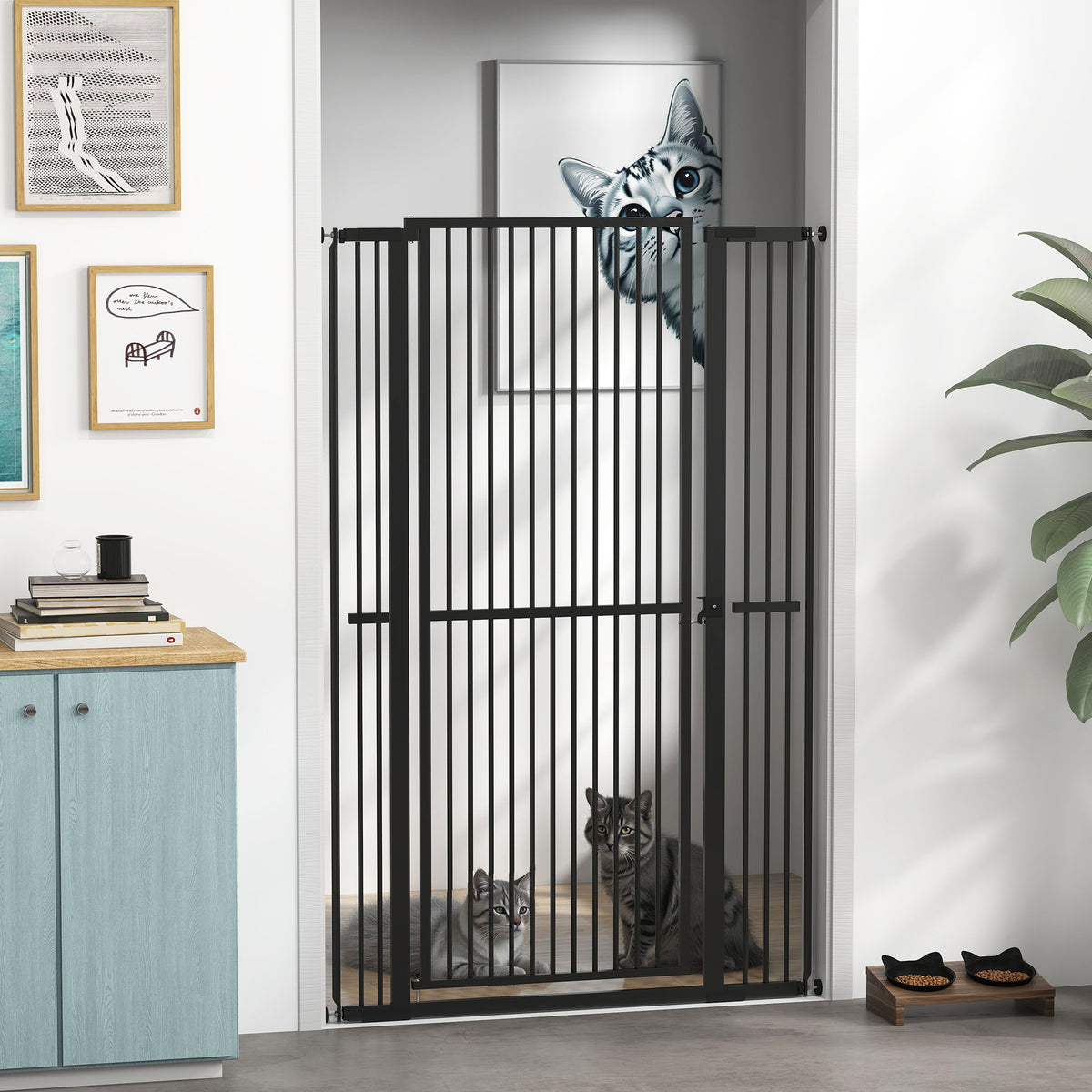 59" Extra Tall Cat Gate, 30"-41" Pet Gate with 2.8" and 5.5" Extensions, for Doorway, Hallway, Stairway – view 7