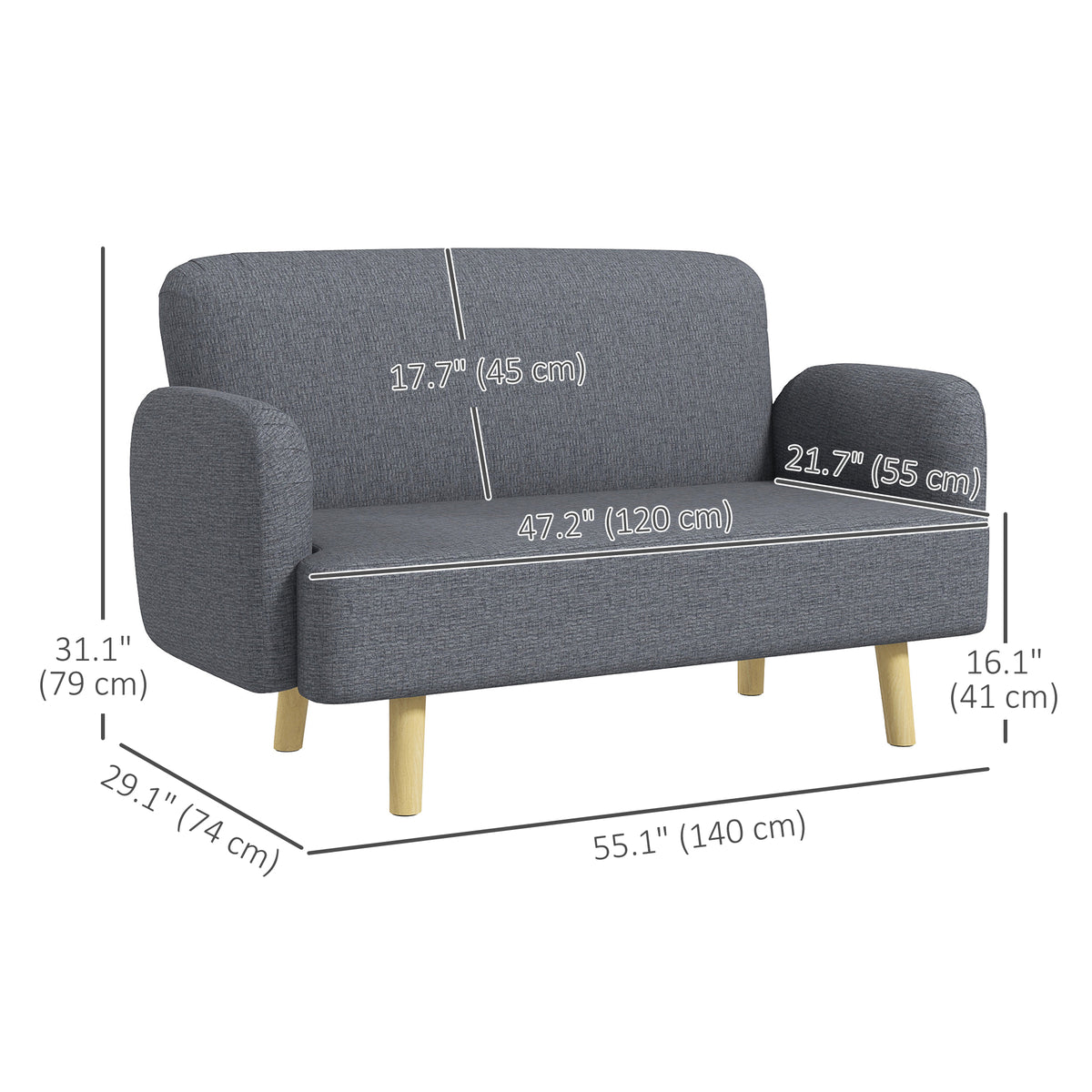 Velvet Feel Fabric 2 Seater Sofa, Small Sofa Loveseat with 8.3" Thick Padding and Wood Legs, Black – view 16
