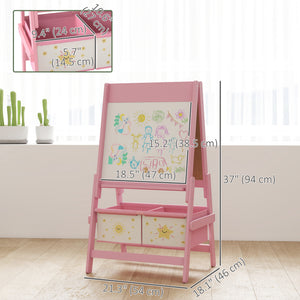 Qaba Art Easel for Kids, Double-Sided Whiteboard & Chalkboard with Paper Roll, 2 Storage Boxes, Gift for Boys, Girls