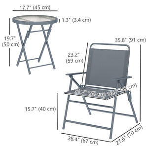 3 Pieces Outdoor Bistro Set, Folding Patio Table and Chairs with Tempered Glass Tabletop for Garden, Deck & Backyard