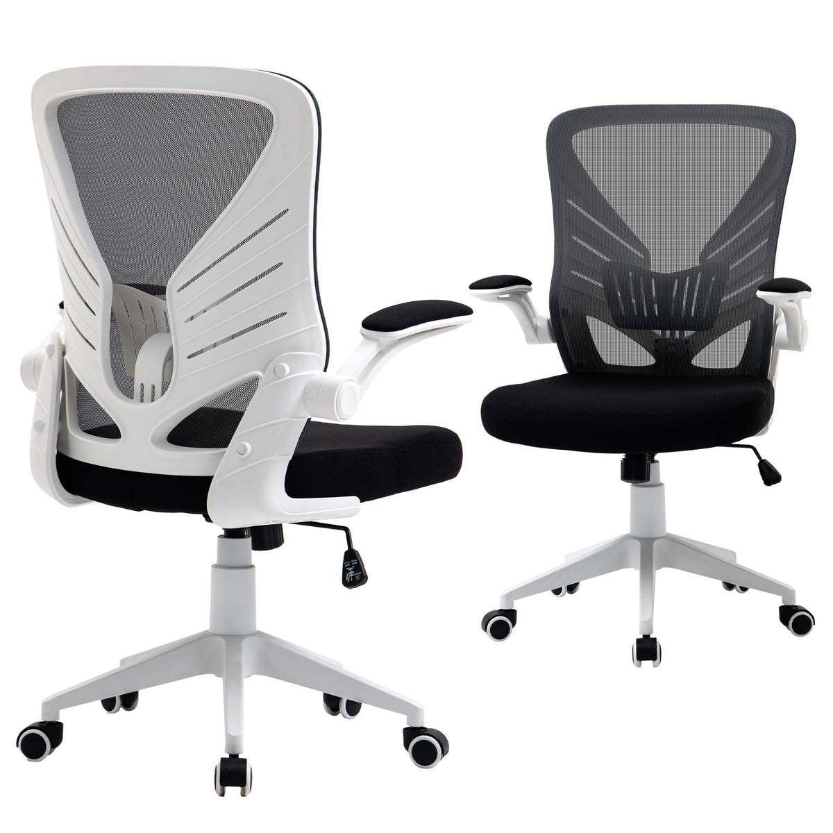 Mesh Office Chair Swivel Task Desk Chair with Lumbar Back Support, Flip-Up Arm, Adjustable Height Office, Grey/Black