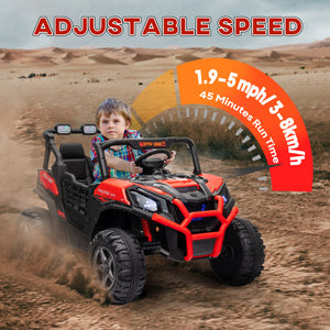 Qaba 2 Seater 24V Electric Car for Kids w/ Remote Control, 3 Speed, LED Lights, Music, Horn, Spring Suspension