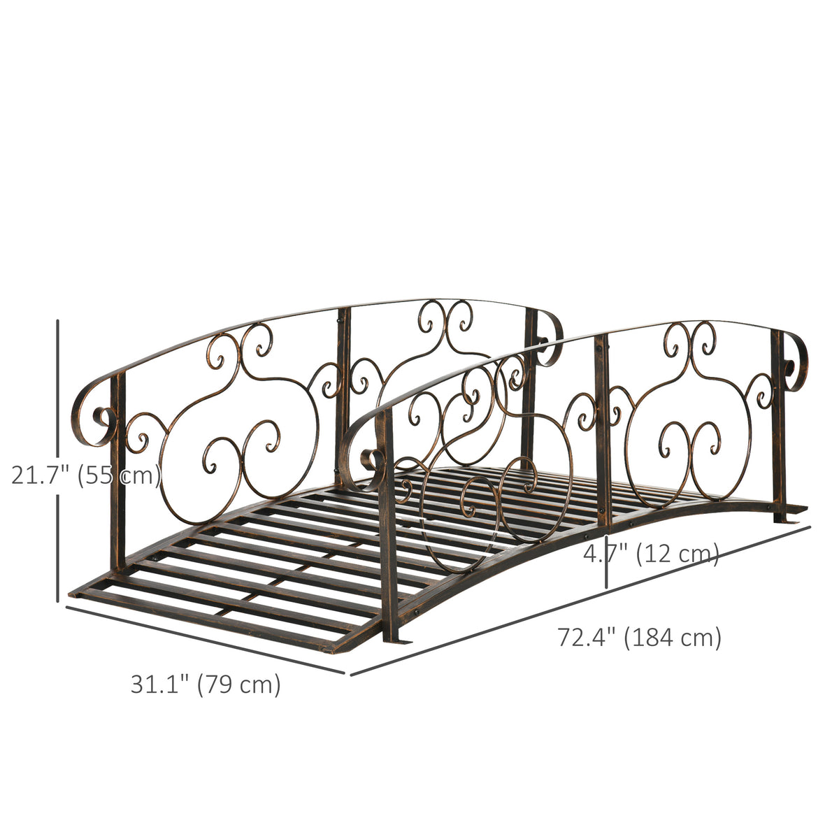 6FT Steel Garden Bridge with Safety Siderails, Decorative Arc Landscaping Bridge for Backyard Creek Stream – view 9