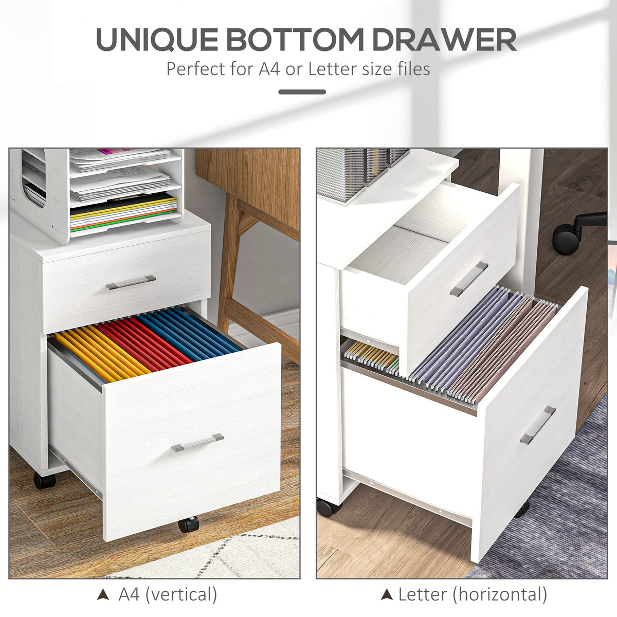 Mobile Filing Cabinet, Vertical File Cabinet with 2 Drawers, Wheels, for Letter or A4 File, Natural