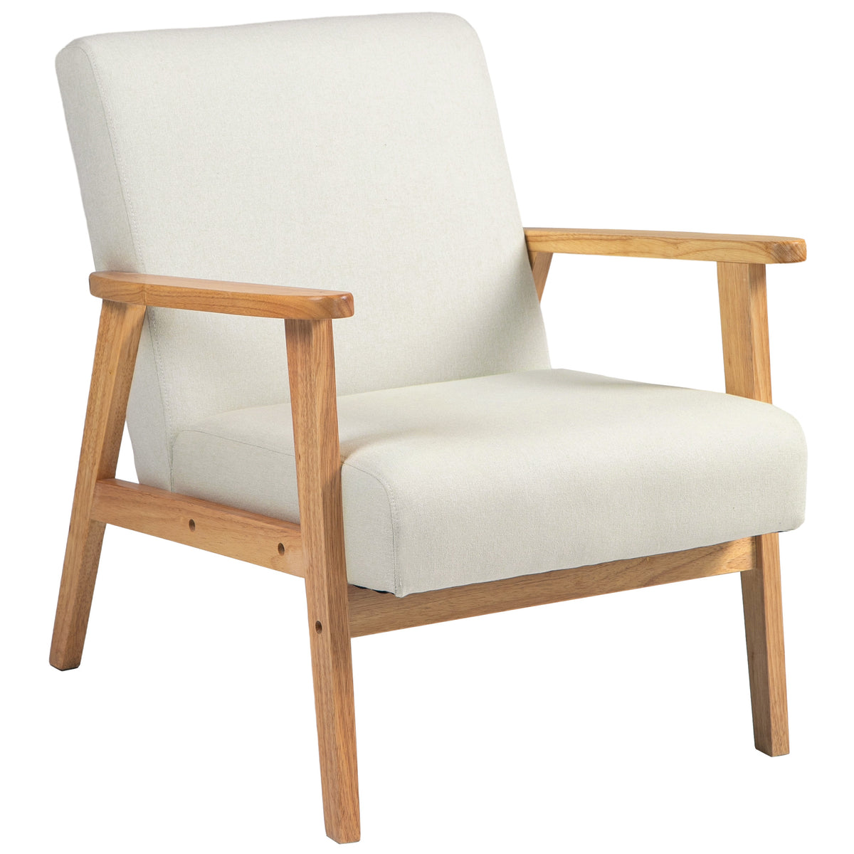 Mid-Century Modern Accent Chair Retro Fabric Armchair Wooden Arm Upholstered Lounge Chair for Living Room Floral