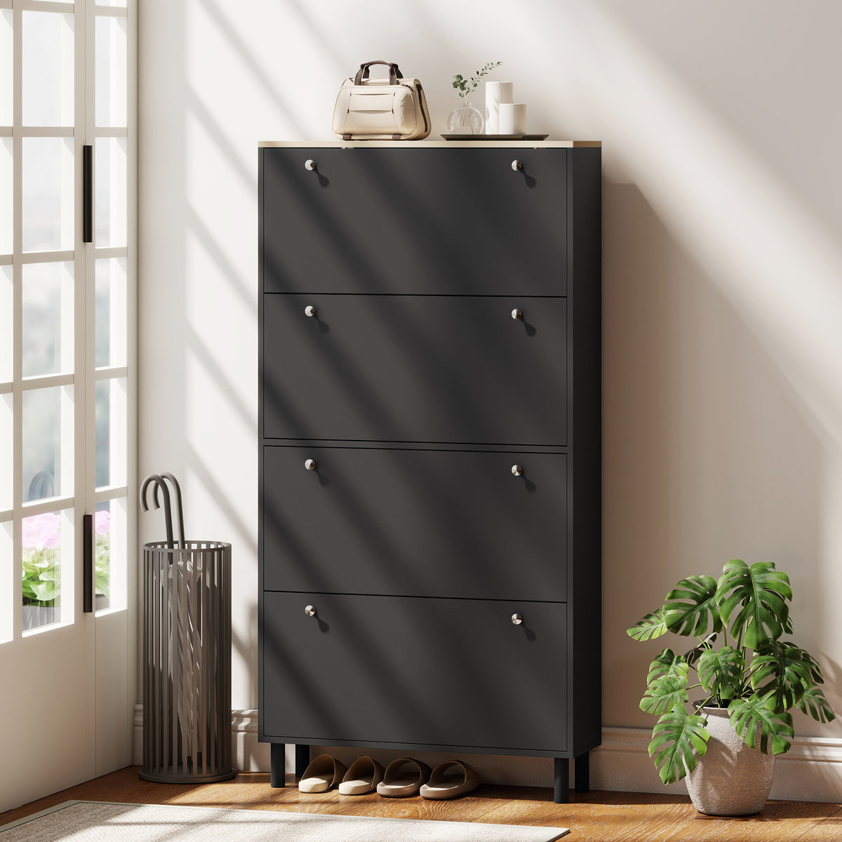 Narrow Shoe Cabinet with 4 Flip Drawers, Shoe Storage Cabinet with Adjustable Shelves, Holds 24–32 Pairs – view 7