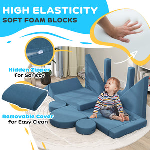 Qaba 12-Piece Modular Kids Play Couch Building Fort for Playroom Bedroom, Convertible Kids Sofa
