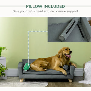 Dog Sofa Bed with Removable Pillows, Foam Pet Sofa Cat Sofa with Removable Washable Cushion, Water-resistant Fabric, for Medium and Large Dogs, Grey