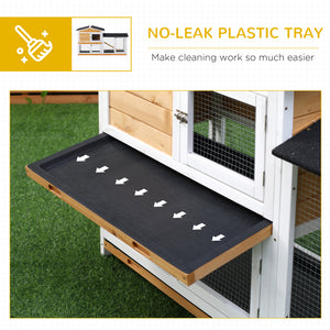 2-tier Wood Rabbit Hutch Backyard Bunny Cage Small Animal House w/ Ramp and Outdoor Run, Yellow – view 5