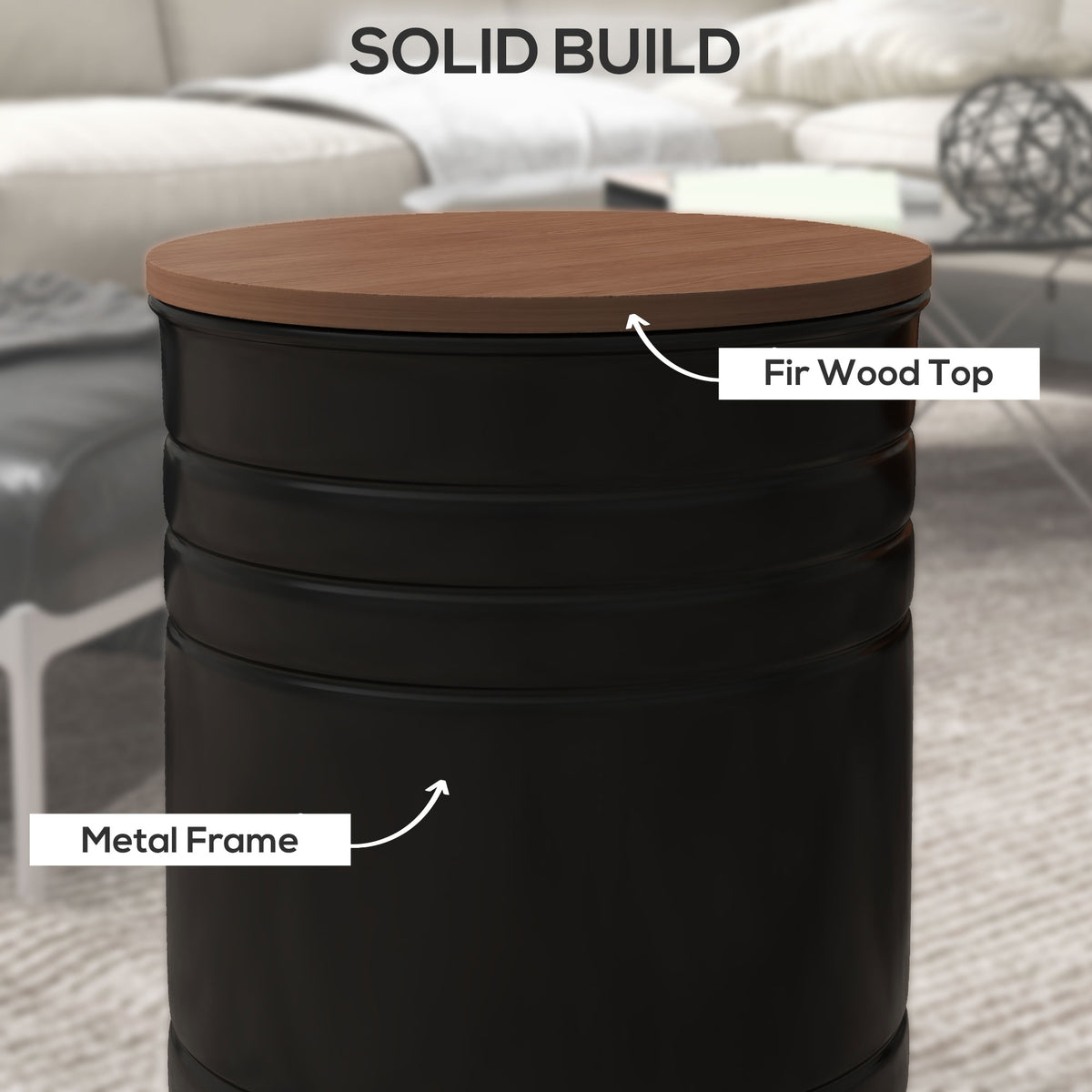 Round Side Table Set of 2, Nesting Coffee Tables w/ Wooden Lid – view 5