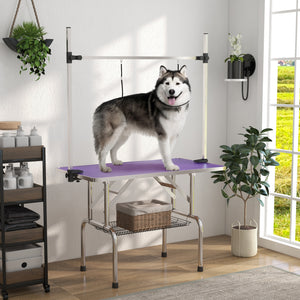 Adjustable Dog Grooming Table with 2 Safety Slings, Storage Basket, Black – view 35