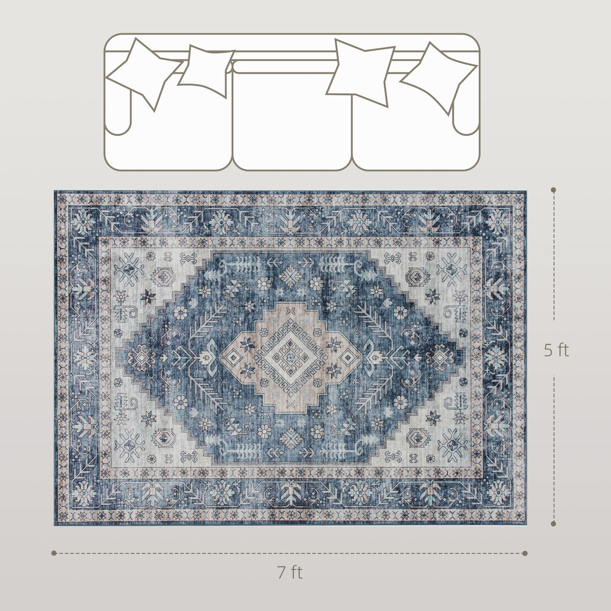 5x7 Area Rug, Vintage Machine Washable Rug, Non-Slip Floor Carpet for Living Room, Bedroom, Dining Room – view 2