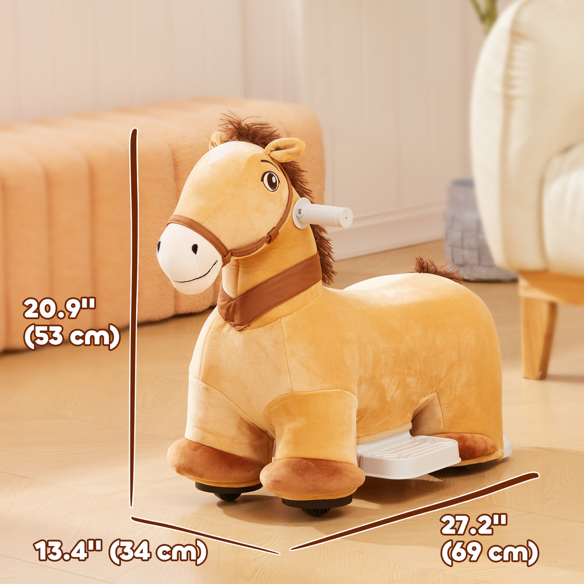 Qaba 6V Battery Powered Kids Ride on Animal Toy, Electric Ride on Horse with Music Forward, Brown