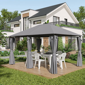 13'x 10' Soft-top Steel Patio Gazebo Canopy Party Tent with 6 Removable Curtains and Drainage Holes, Khaki – view 21