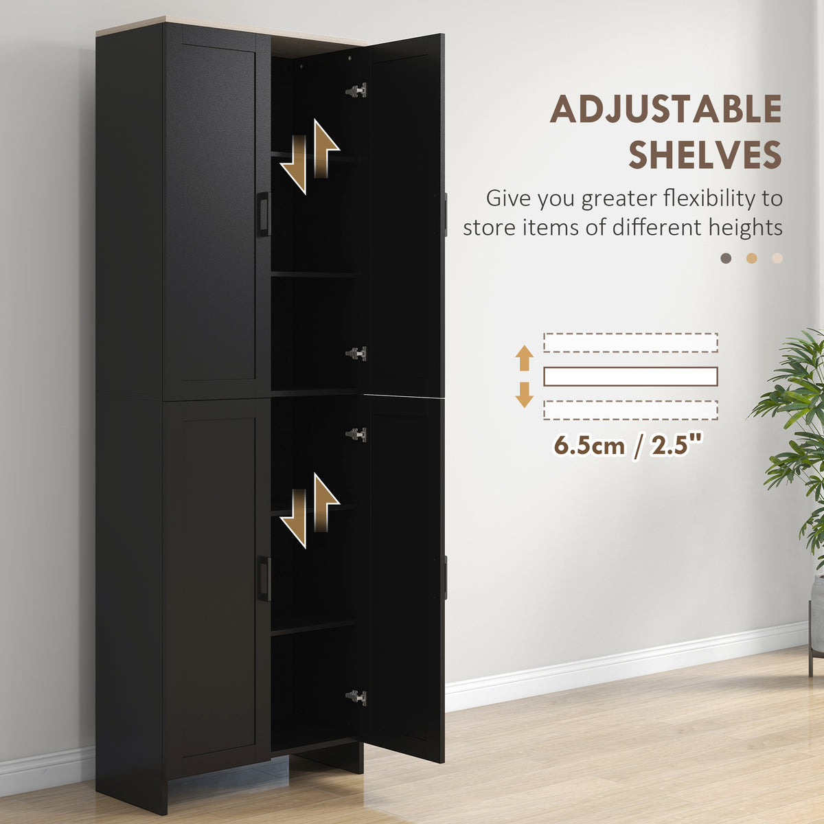 67" 4-Door Kitchen Pantry Cabinet, Freestanding Storage Cabinet Cupboard with Adjustable Shelves, Black – view 4