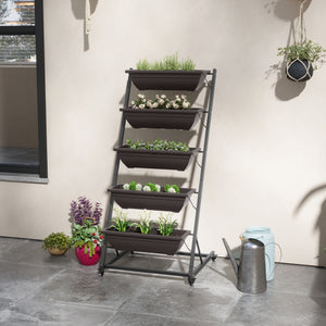 5-Tier Vertical Raised Garden Planter with 5 Boxes, Wheels, Outdoor Plant Stand for Vegetable Flowers, Brown – view 7