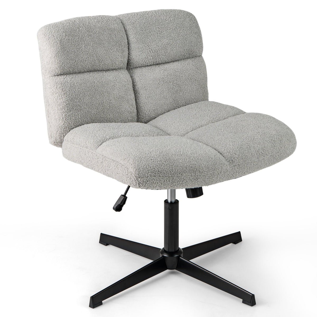 Office Armless Chair Cross Legged with Imitation Lamb Fleece and Adjustable Height-Gray