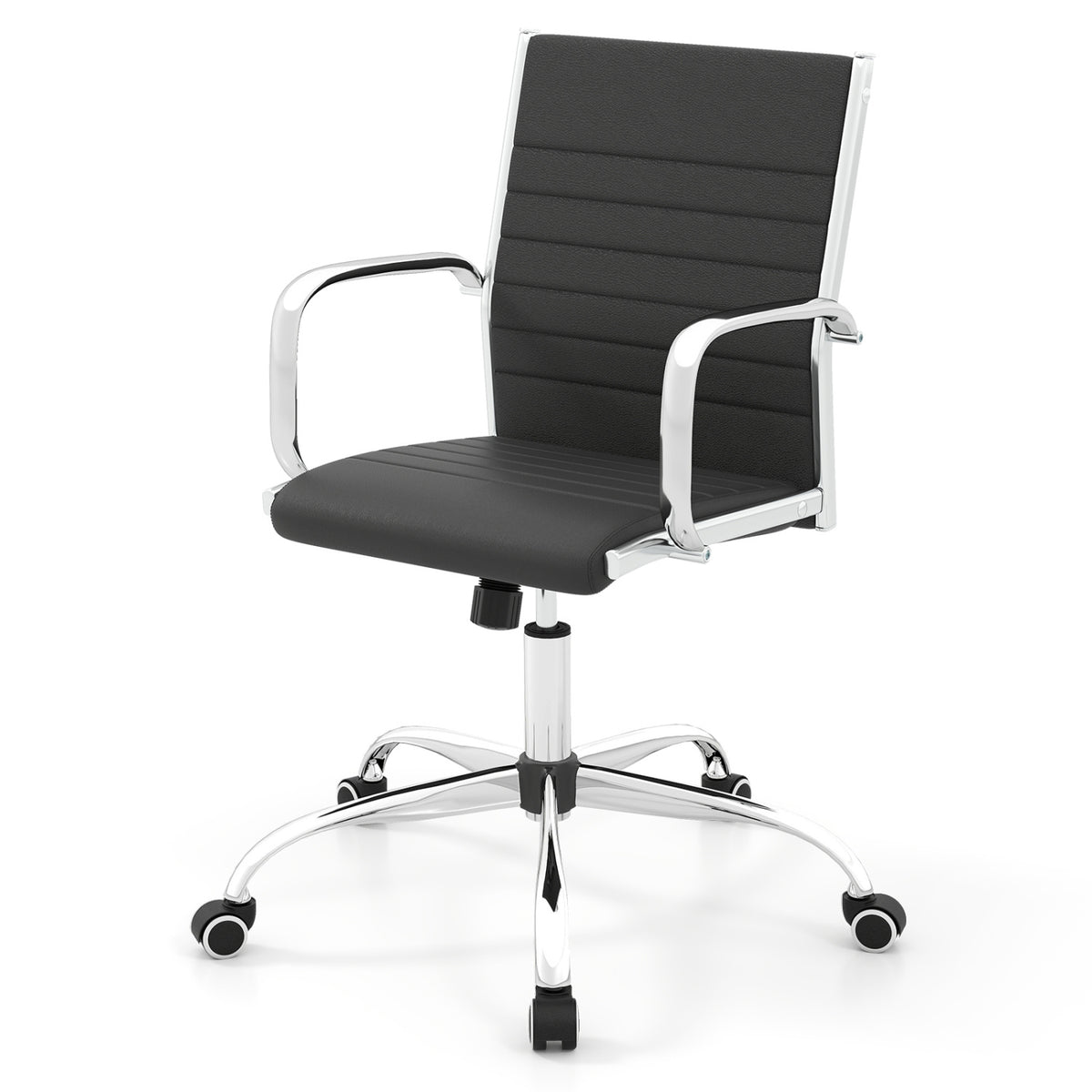 Office Chair Height Adjustable Conference Room Chair with Rocking Backrest Armrests-Black